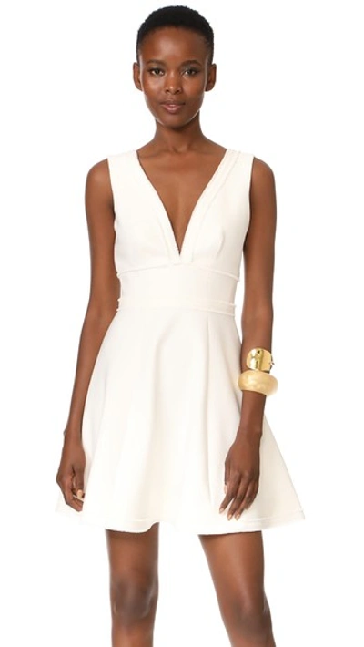 Cinq À Sept Aurora Fringe-trim V-neck Fit & Flare Dress, Ivory