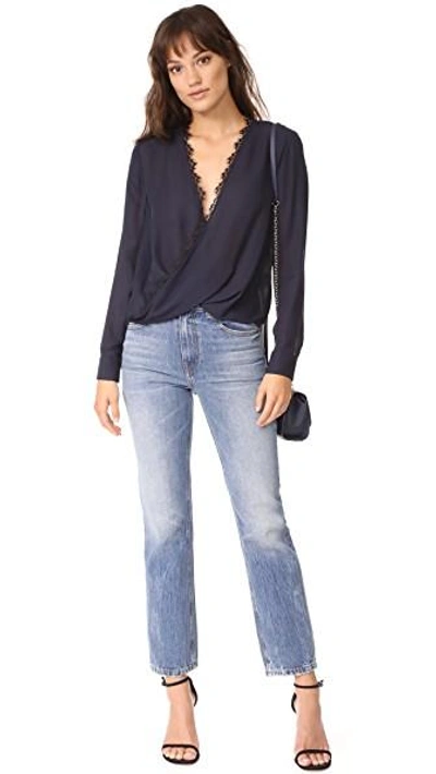 Shop L Agence Rosario Blouse With Lace In Midnight/black