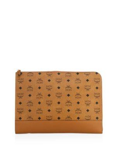 Shop Mcm Signature Logo Document Case In Cognac