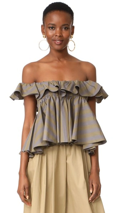 Tome Tiered Ruffle Top In Forest Stripe