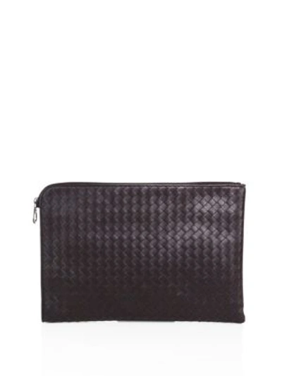 Shop Bottega Veneta Leather Portfolio In Espresso