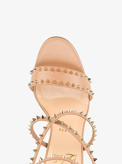 Shop Christian Louboutin Nude Leather Choca Spikes 100 Sandals In Neutrals