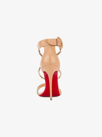 Shop Christian Louboutin Nude Leather Choca Spikes 100 Sandals In Neutrals