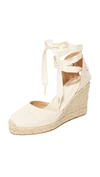 Soludos Canvas Ankle-wrap Wedge Espadrilles In Blush