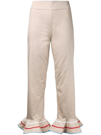 Shop Anna October Flared Trim Cropped Trousers - Neutrals