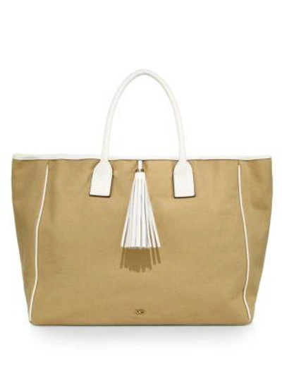 Shop Melissa Odabash Leather-trim Canvas Tote In Beige