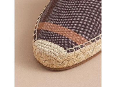 Shop Burberry Leather And Check Linen Cotton Espadrille Sandals In Cerise Purple