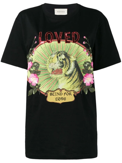 Gucci Tiger Print & Sequins Jersey T-shirt In Black