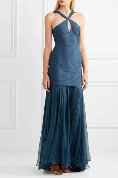 Shop Herve Leger Bandage And Silk-chiffon Gown