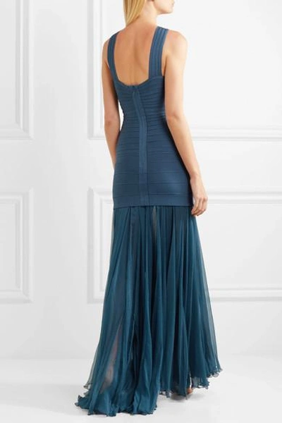 Shop Herve Leger Bandage And Silk-chiffon Gown
