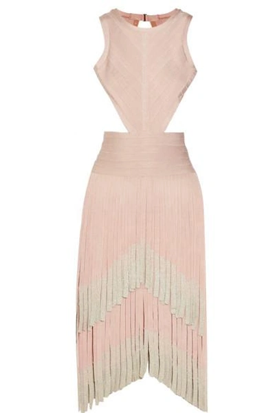 Shop Herve Leger Cutout Dégradé Fringed Bandage Dress