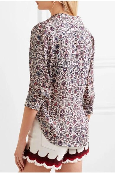 Shop L Agence Ryan Floral-print Washed-silk Shirt In Purple