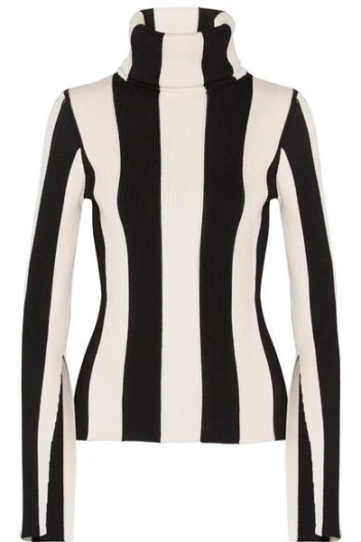 Shop Monse Striped Ribbed Stretch-knit Turtleneck Sweater In Black