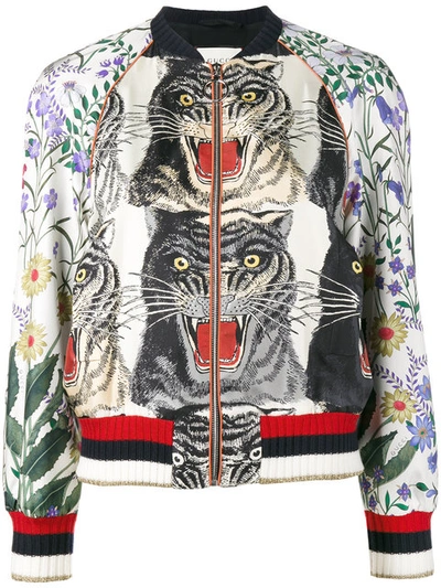 Gucci Appliquéd Printed Silk-twill Bomber Jacket