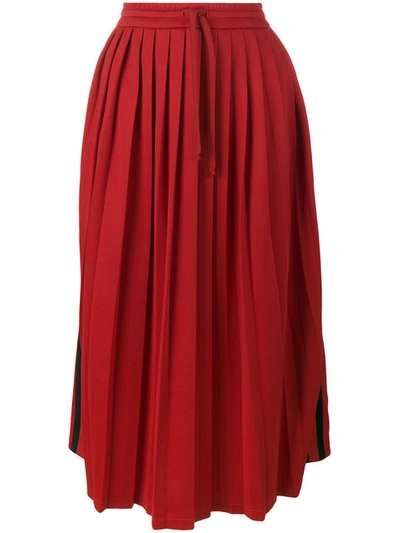 Gucci Contrast-stripe Pleated Midi Skirt In Red