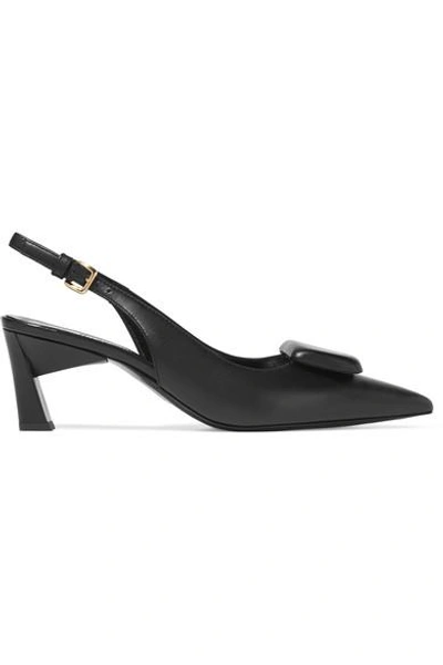 Shop Marni Embellished Leather Slingback Pumps In Black