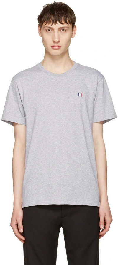 Shop Ami Alexandre Mattiussi Grey Crewneck Logo T-shirt In 055 Heather Grey