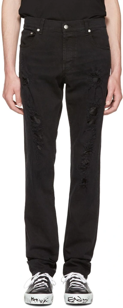 Shop Alexander Mcqueen Black Distressed Jeans In 1001 - Black