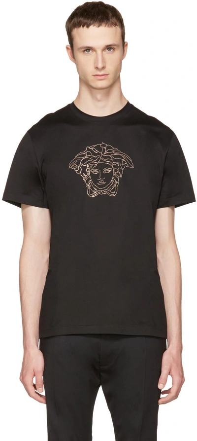 Shop Versace Black Small Studded Medusa T-shirt