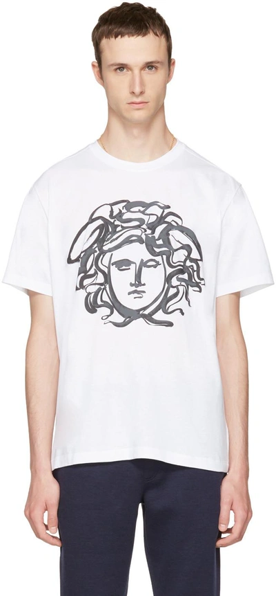 Shop Versace White Painted Medusa T-shirt
