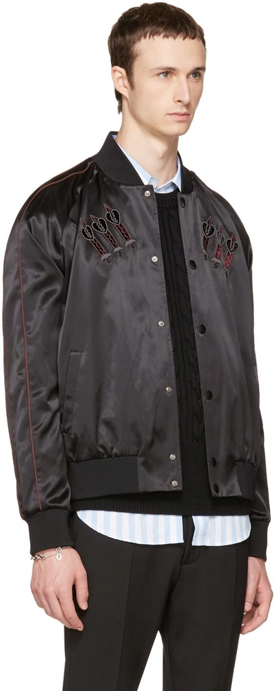 Shop Valentino Black Embroidered Love Blade Bomber Jacket