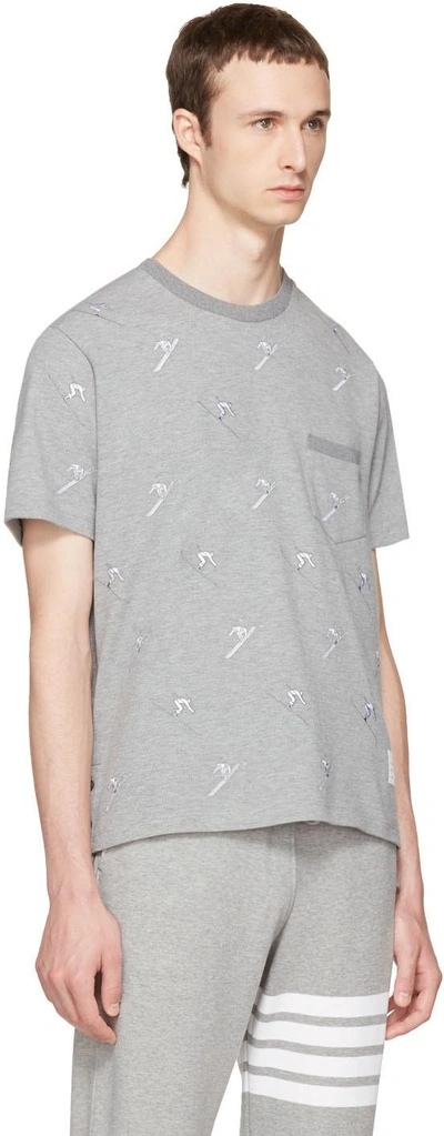 Shop Thom Browne Grey Skier Pique Crewneck T-shirt