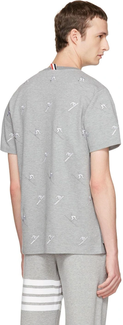 Shop Thom Browne Grey Skier Pique Crewneck T-shirt