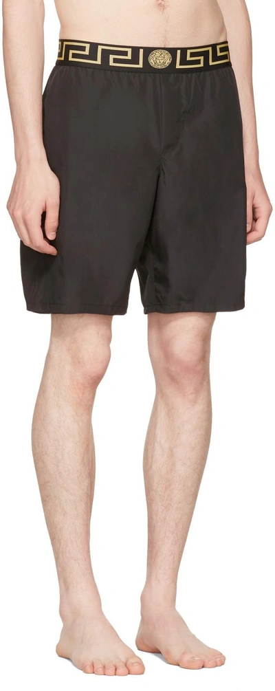 Shop Versace Black Medusa & Greek Key Swim Shorts