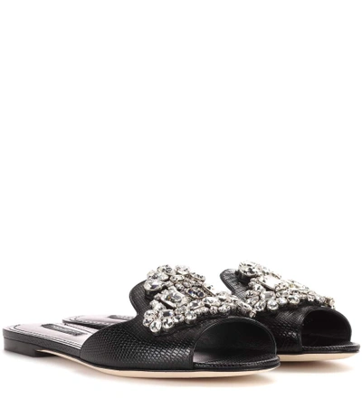 Shop Dolce & Gabbana Crystal Embellished Slides In Black