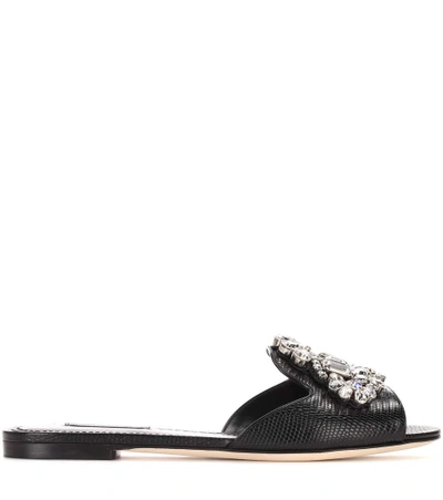 Shop Dolce & Gabbana Crystal Embellished Slides In Black