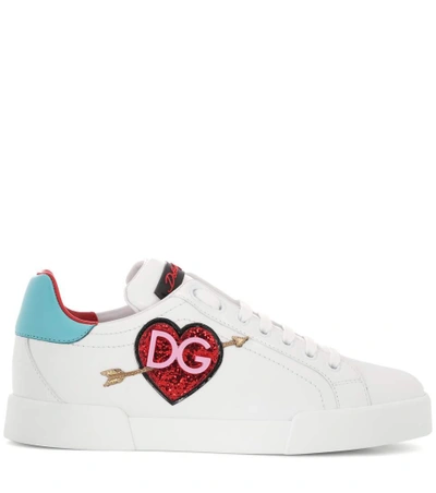 Shop Dolce & Gabbana Embellished Leather Sneakers