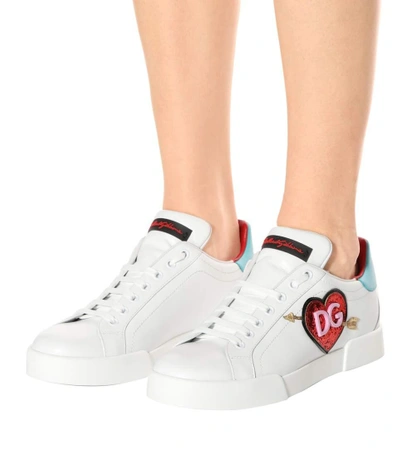 Shop Dolce & Gabbana Embellished Leather Sneakers
