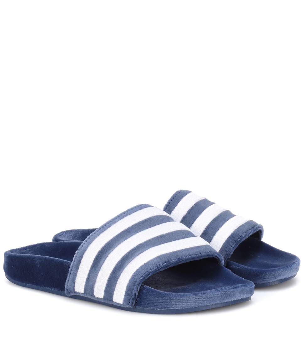 Adidas Originals Adilette Velvet Slides In Mystery Llue ModeSens