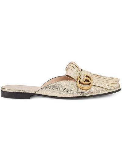 Shop Gucci Gold Marmont Leather Mules In 7100