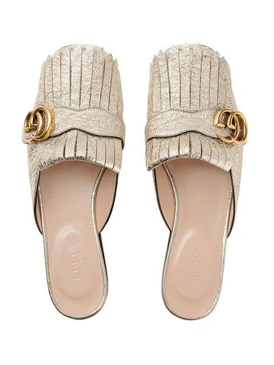 Shop Gucci Gold Marmont Leather Mules In 7100