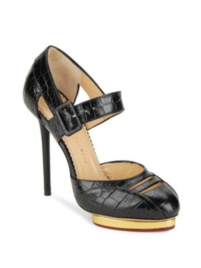 Charlotte Olympia Divia Leather Mary Jane In Black Gold