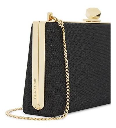 Shop Jimmy Choo Celeste Glitter Fabric Clutch In Black