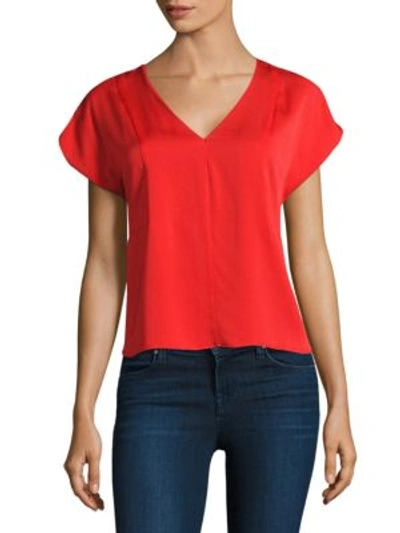 Milly V-neck Seamed Stretch-silk Blouse, Red In Tomato