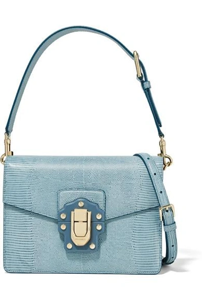 Shop Dolce & Gabbana Lucia Lizard-effect Leather Shoulder Bag In Light Blue
