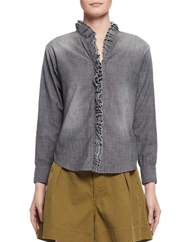 Isabel Marant Étoile Awendy Stretch-cotton Chambray Blouse In Grey