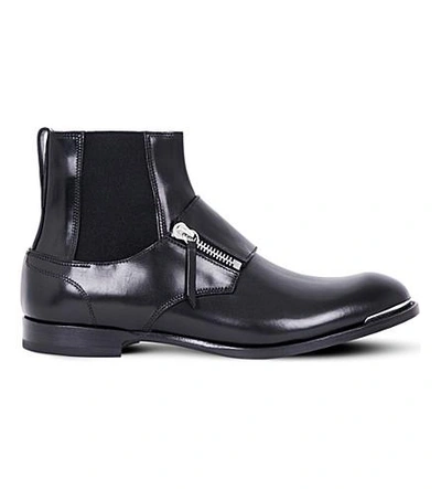 Shop Alexander Mcqueen Leather Chelsea Boots In Black