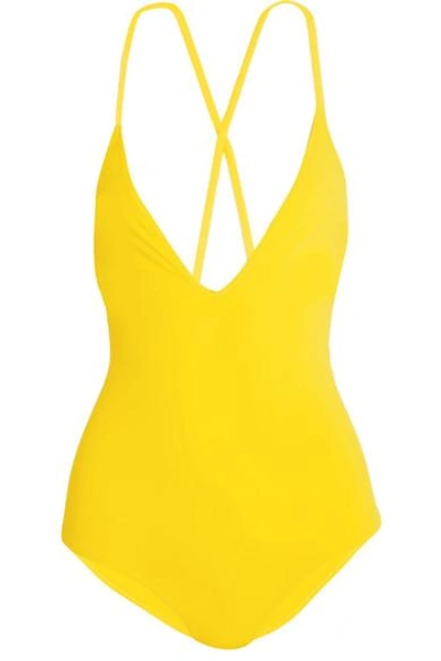 Shop Emma Pake Antonia Lace-up Swimsuit In Bright Yellow