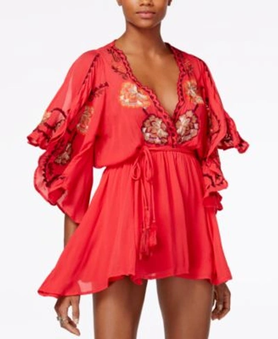 Shop Free People Cora Embroidered Mini Dress In Red