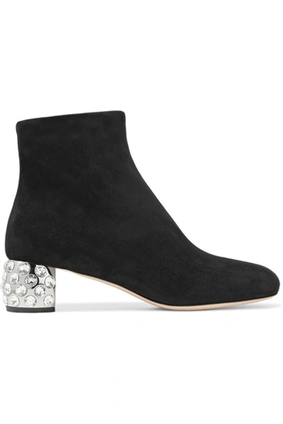 Shop Miu Miu Crystal-embellished Suede Ankle Boots