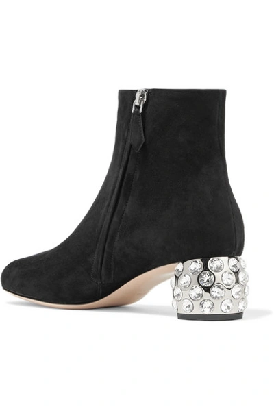 Shop Miu Miu Crystal-embellished Suede Ankle Boots