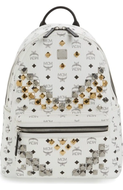 Mcm Men's  Medium Stark - Visetos Studded Logo Backpack - White