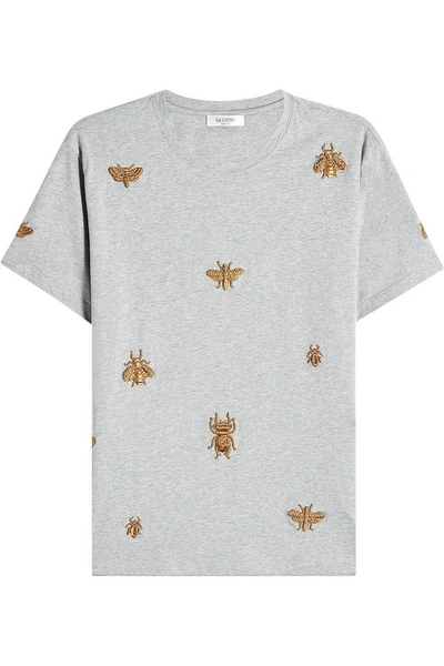 Valentino Embellished Cotton T-shirt In Grey