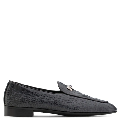 Shop Giuseppe Zanotti - Crocodile-embossed Leather Loafer Archibald Classic In Black