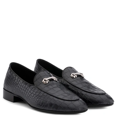 Shop Giuseppe Zanotti - Crocodile-embossed Leather Loafer Archibald Classic In Black