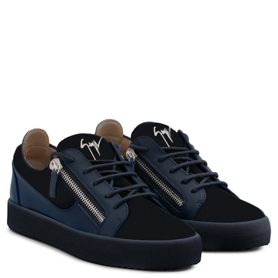 Shop Giuseppe Zanotti - Suede And Leather Low-top Sneaker Frankie In Blue